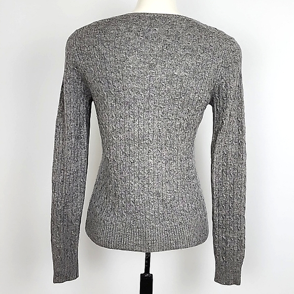 Pure Cashmere Women's Cable Knit Grey 100% Cashmere V-Neck Pullover Sweater Sz S - Picture 2 of 11